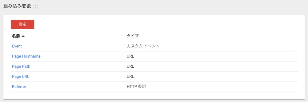 タグマネージャーの組み込み変数