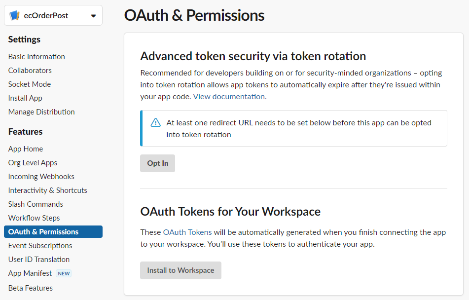Slack OAuth & Permissions