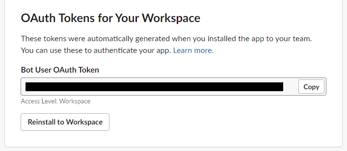 Slack OAuth Tokens for Your Workspace